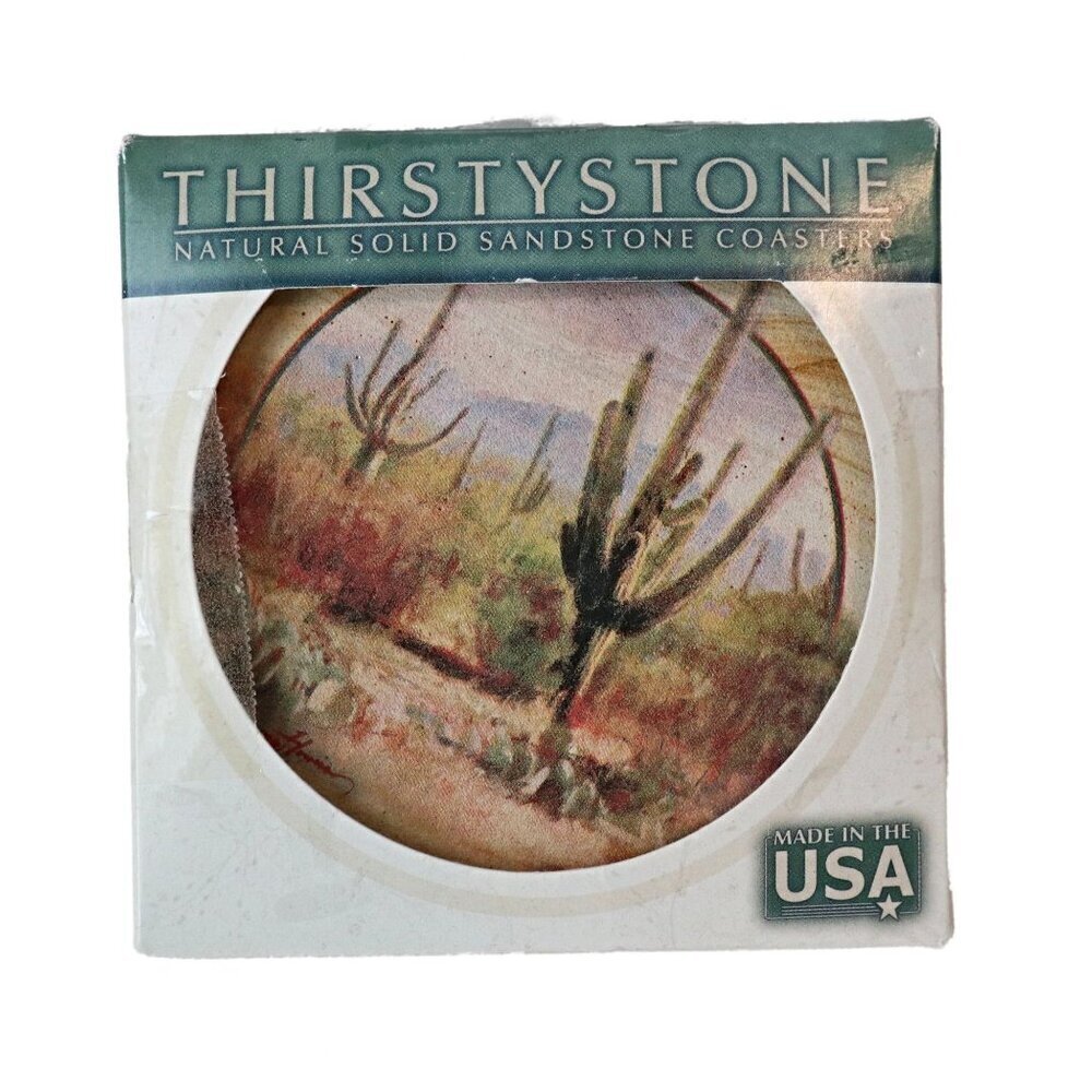 4 Vintage Thirstystone Drink Coaster Barware Sandstone Saguaros/Arizona